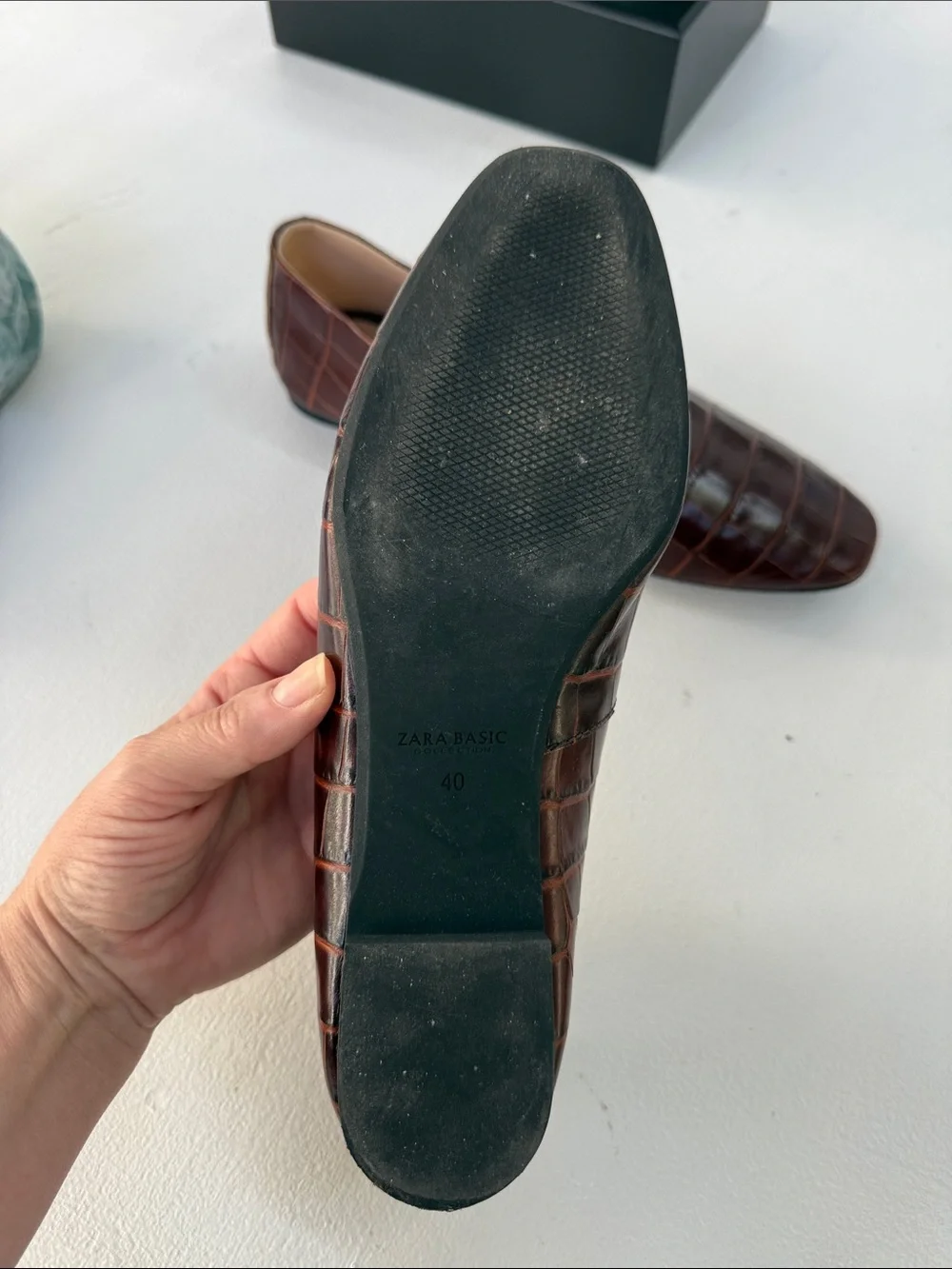 Zara Women’s Croc-Embossed Dark Brown Leather Slip-On Loafers